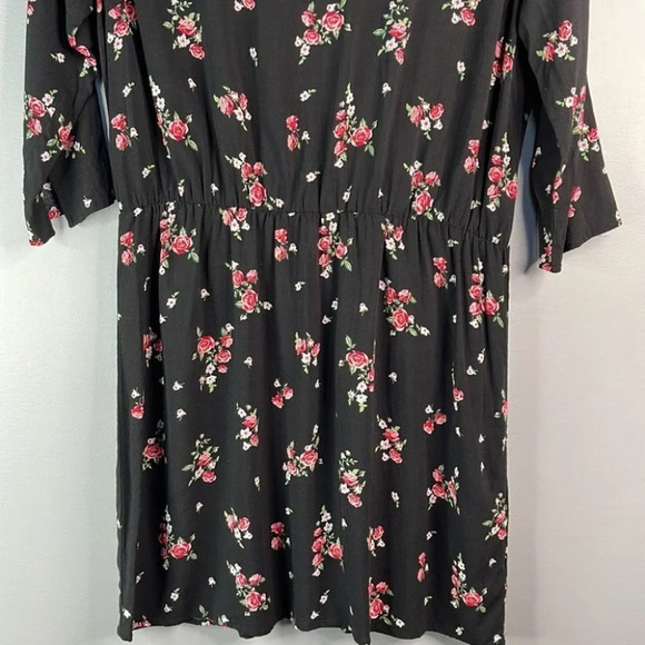 H&M Rose Floral Print Mini Dress Black Floral Elastic Waist 1/2 Sleeve 12 - Picture 4 of 12